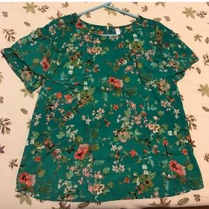 Green floral blouse